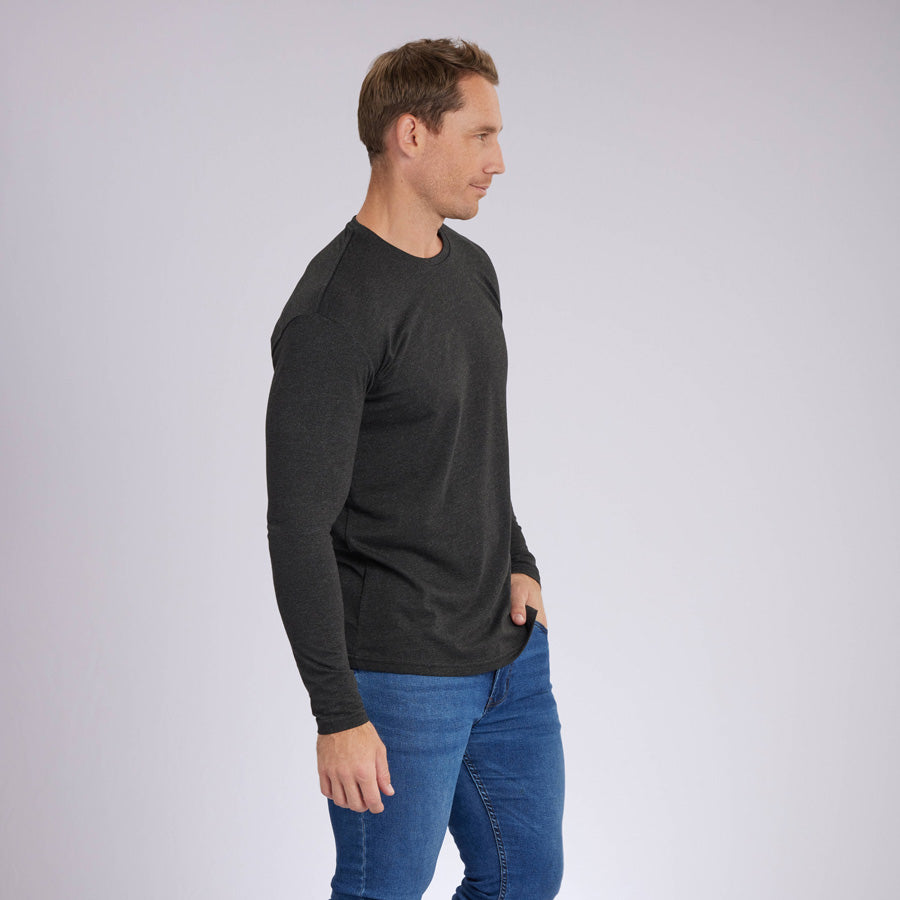 Heather Charcoal Signature Long Sleeves Crew Neck Tee