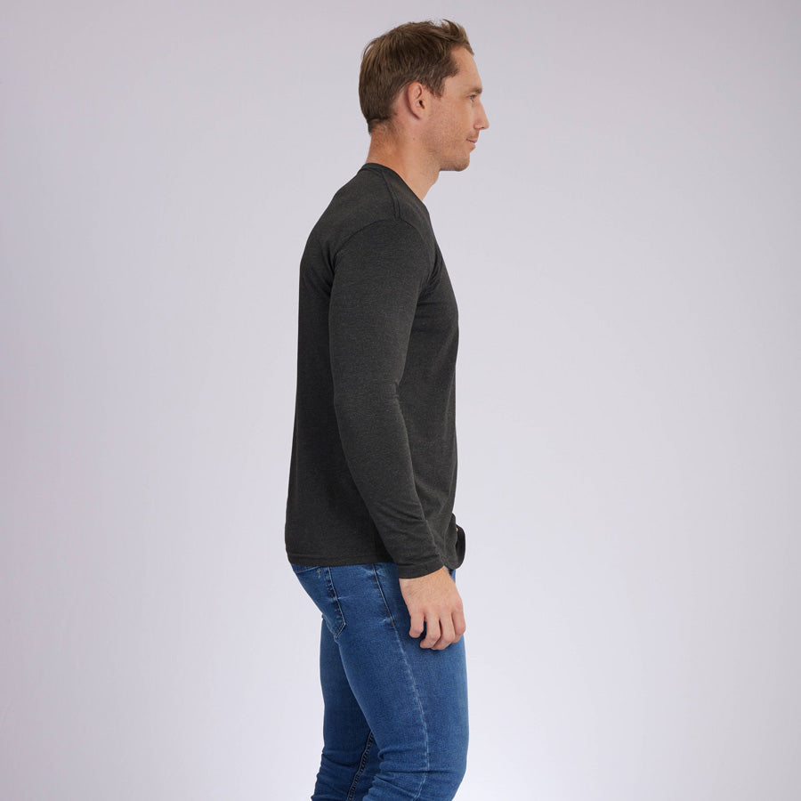 Heather Charcoal Signature Long Sleeves Crew Neck Tee