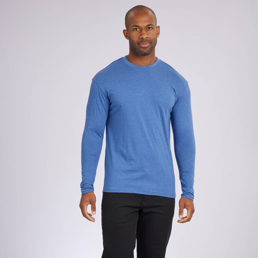 Heather Light Navy Signature Long Sleeves Crew Neck Tee