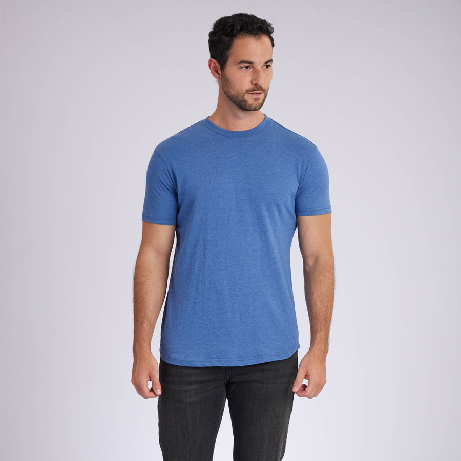 Heather Light Navy Signature Curve Hem Crew Neck Tee