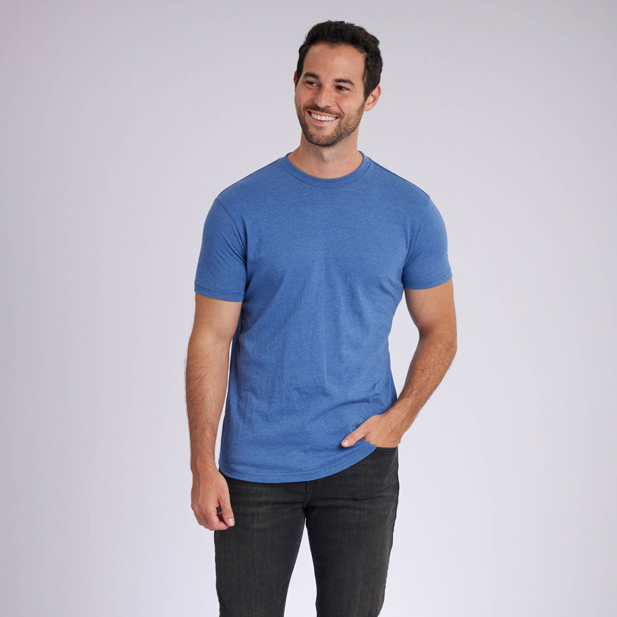 Heather Light Navy Signature Curve Hem Crew Neck Tee