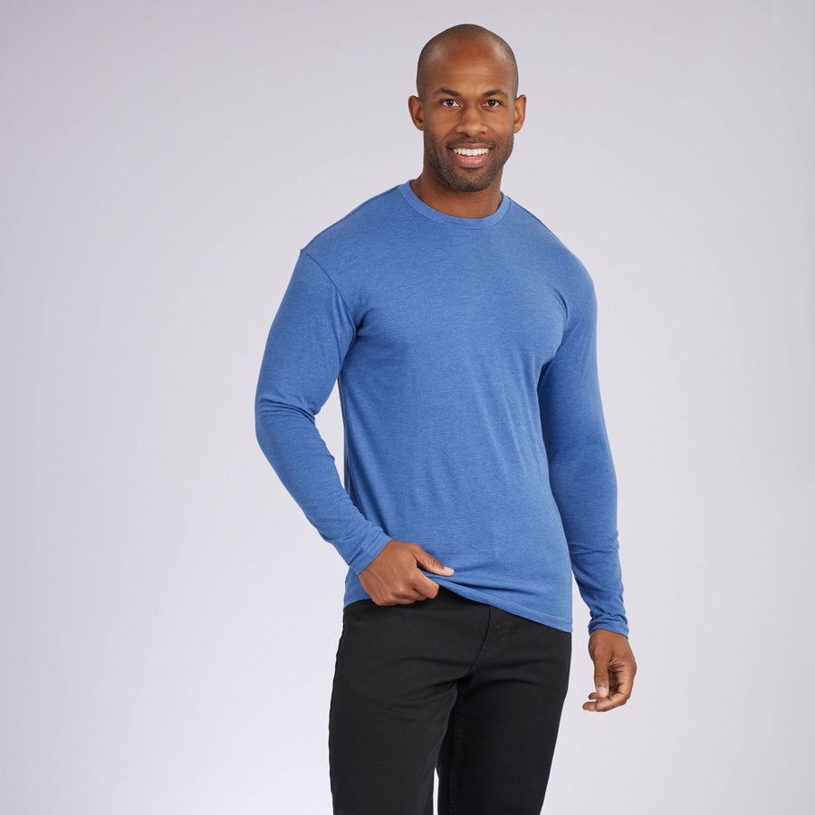 Heather Light Navy Signature Long Sleeves Crew Neck Tee