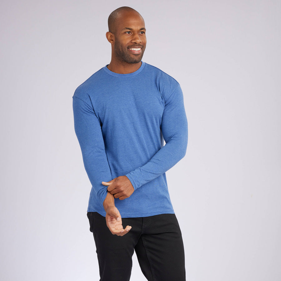 Heather Light Navy Signature Long Sleeves Crew Neck Tee