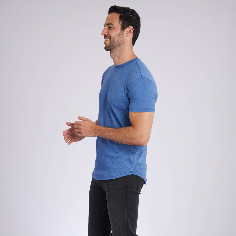 Heather Light Navy Signature Curve Hem Crew Neck Tee