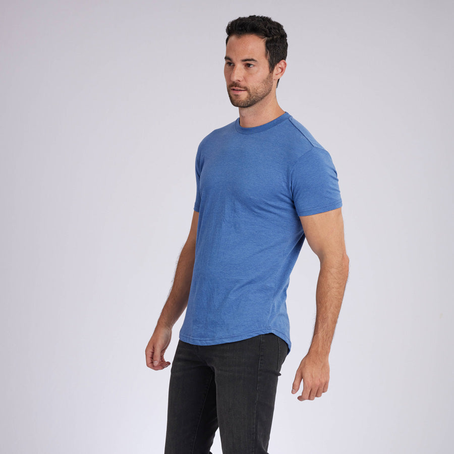 Heather Light Navy Signature Curve Hem Crew Neck Tee