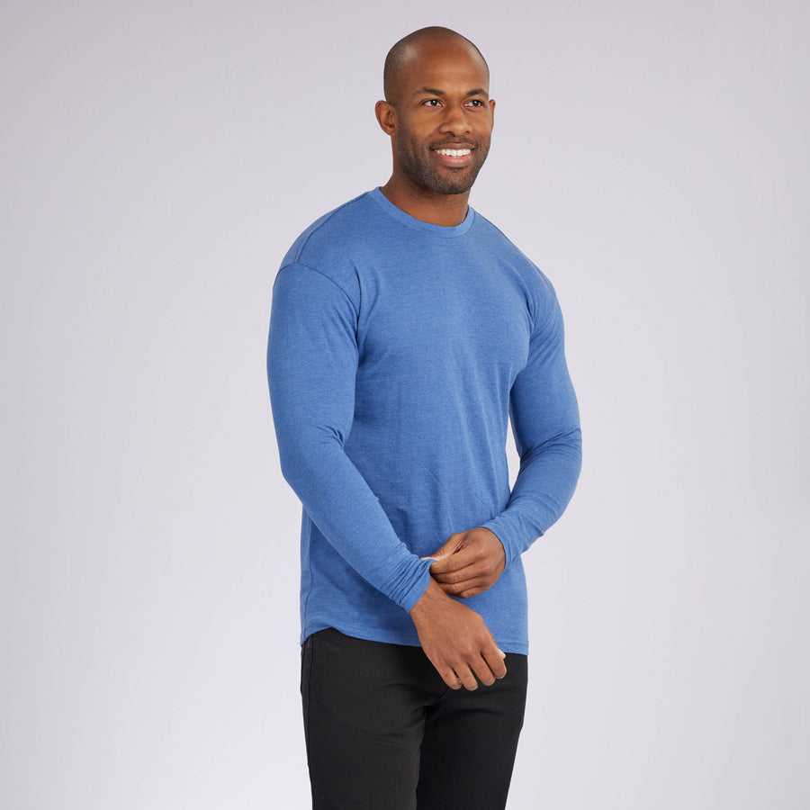 Heather Light Navy Signature Long Sleeves Crew Neck Tee