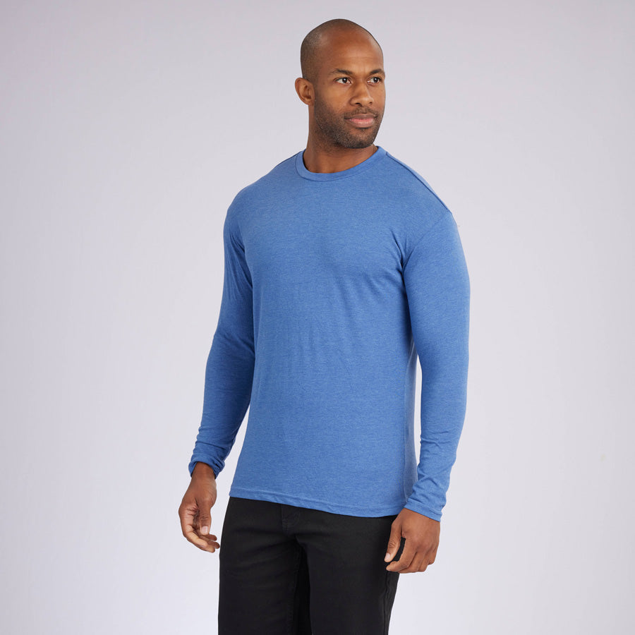 Heather Light Navy Signature Long Sleeves Crew Neck Tee