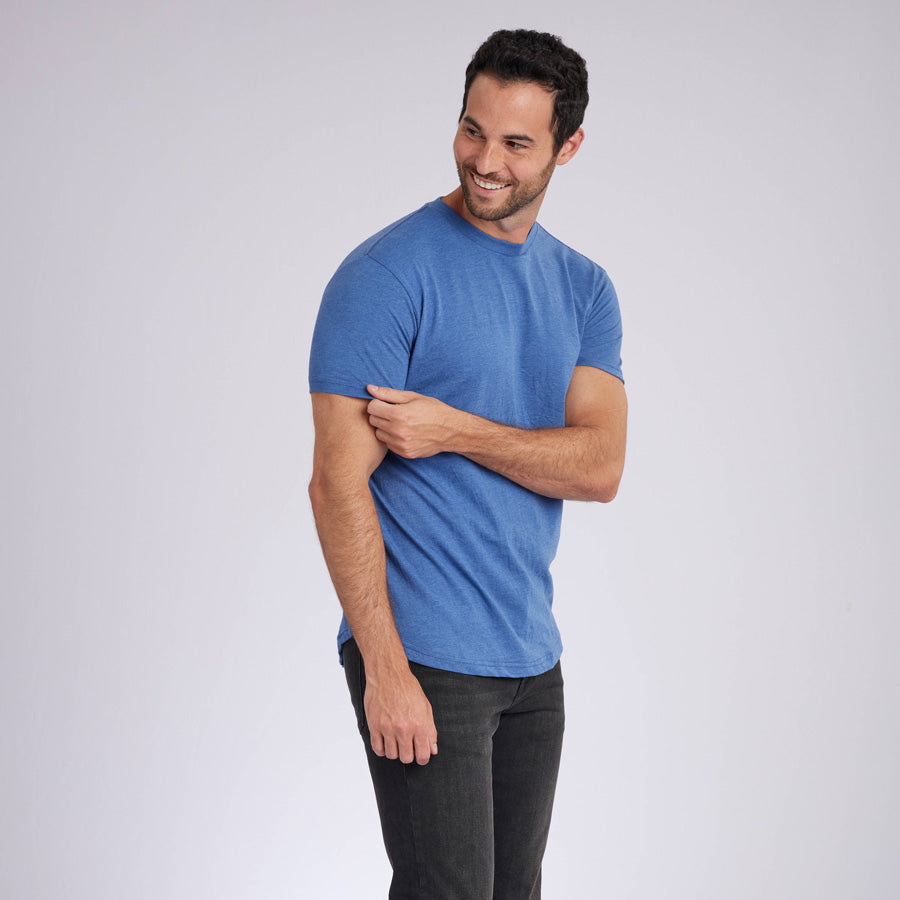 Heather Light Navy Signature Curve Hem Crew Neck Tee