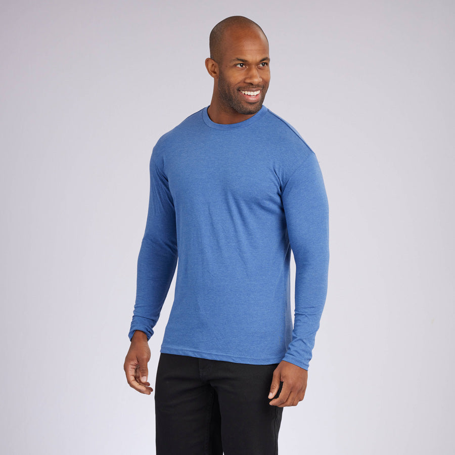 Heather Light Navy Signature Long Sleeves Crew Neck Tee