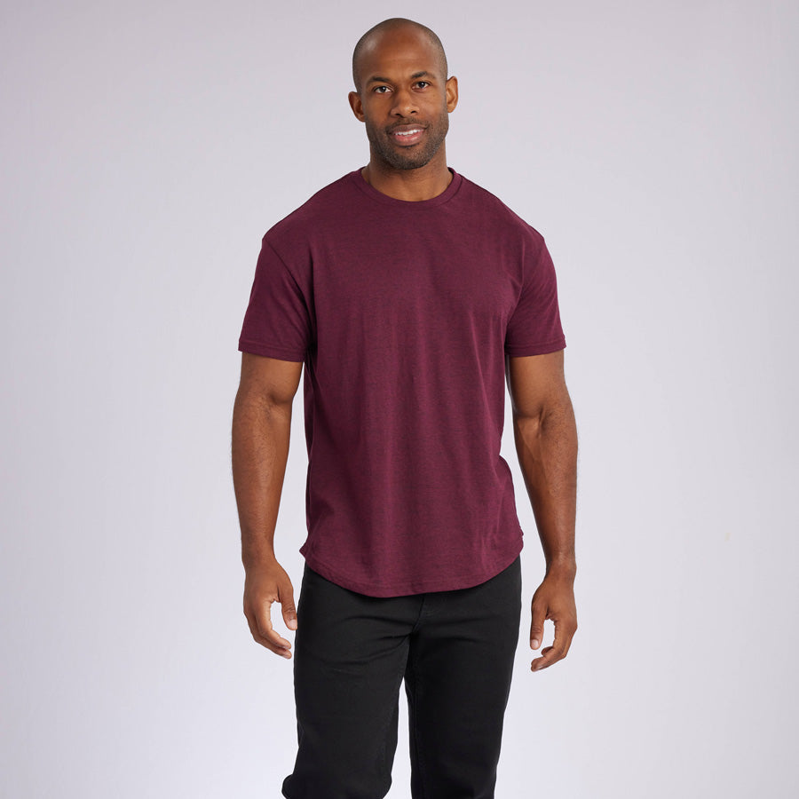 Heather Maroon Signature Curve Hem Crew Neck Tee