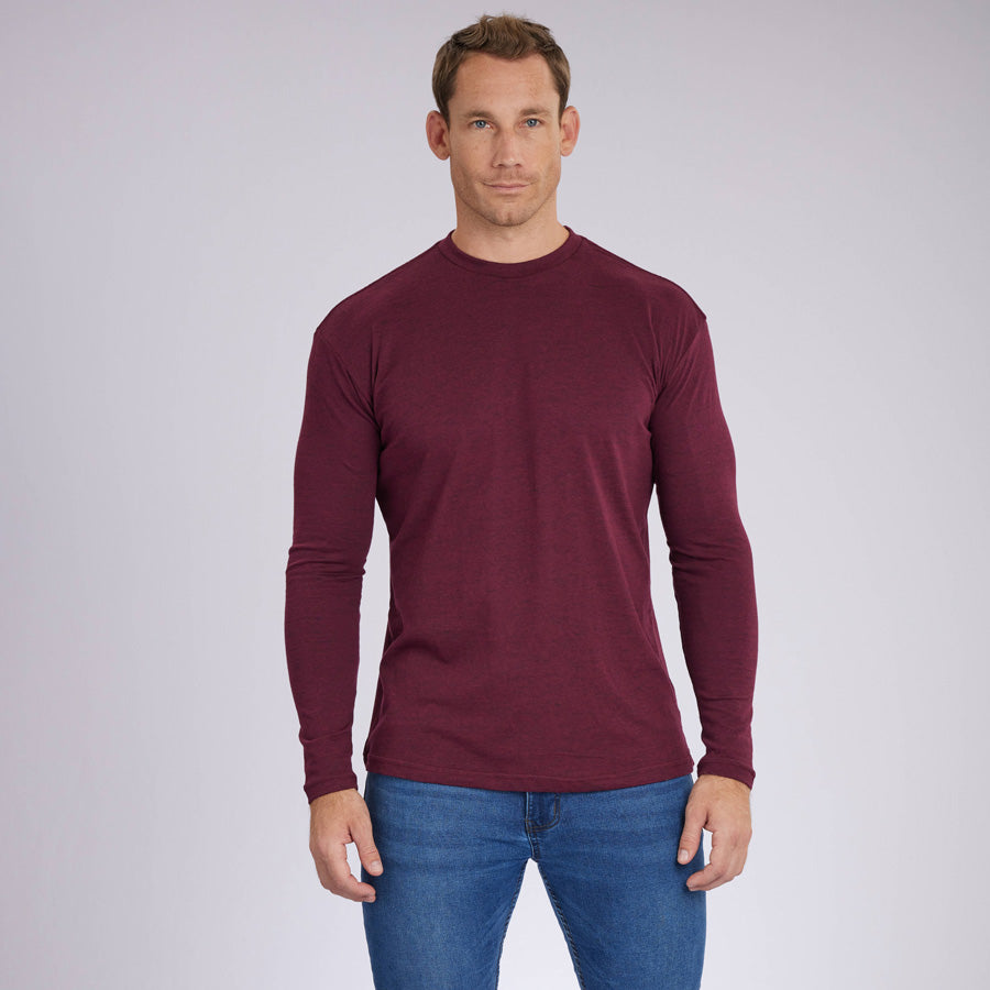 Heather Maroon Signature Long Sleeves Crew Neck Tee