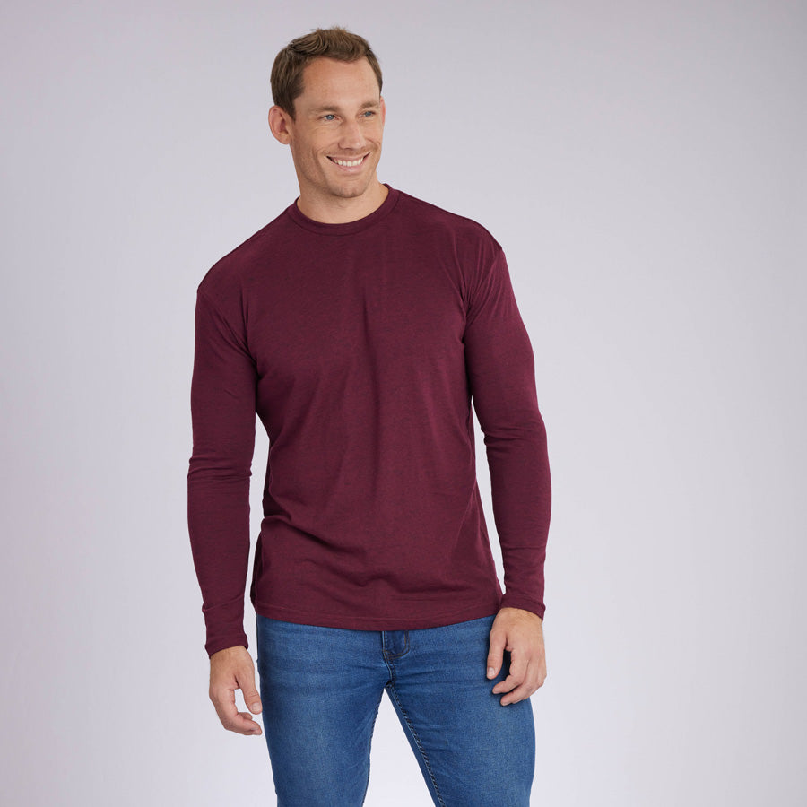 Heather Maroon Signature Long Sleeves Crew Neck Tee