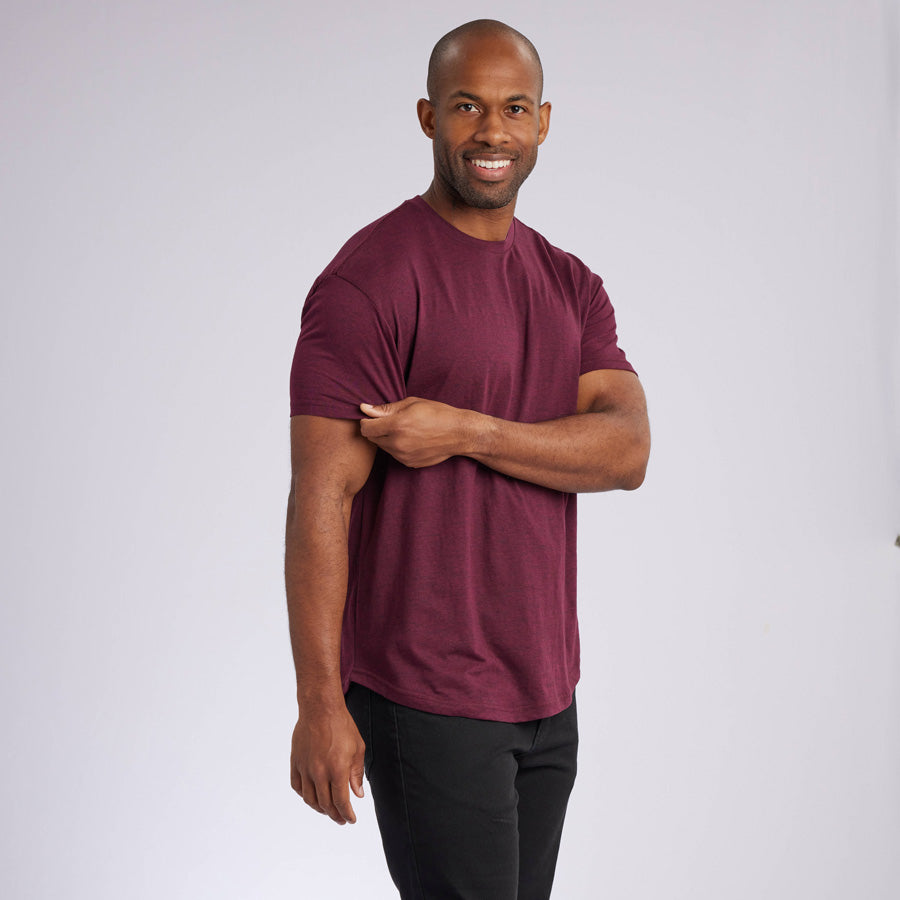 Heather Maroon Signature Curve Hem Crew Neck Tee