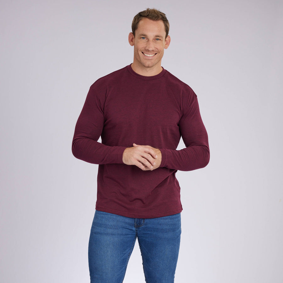 Heather Maroon Signature Long Sleeves Crew Neck Tee