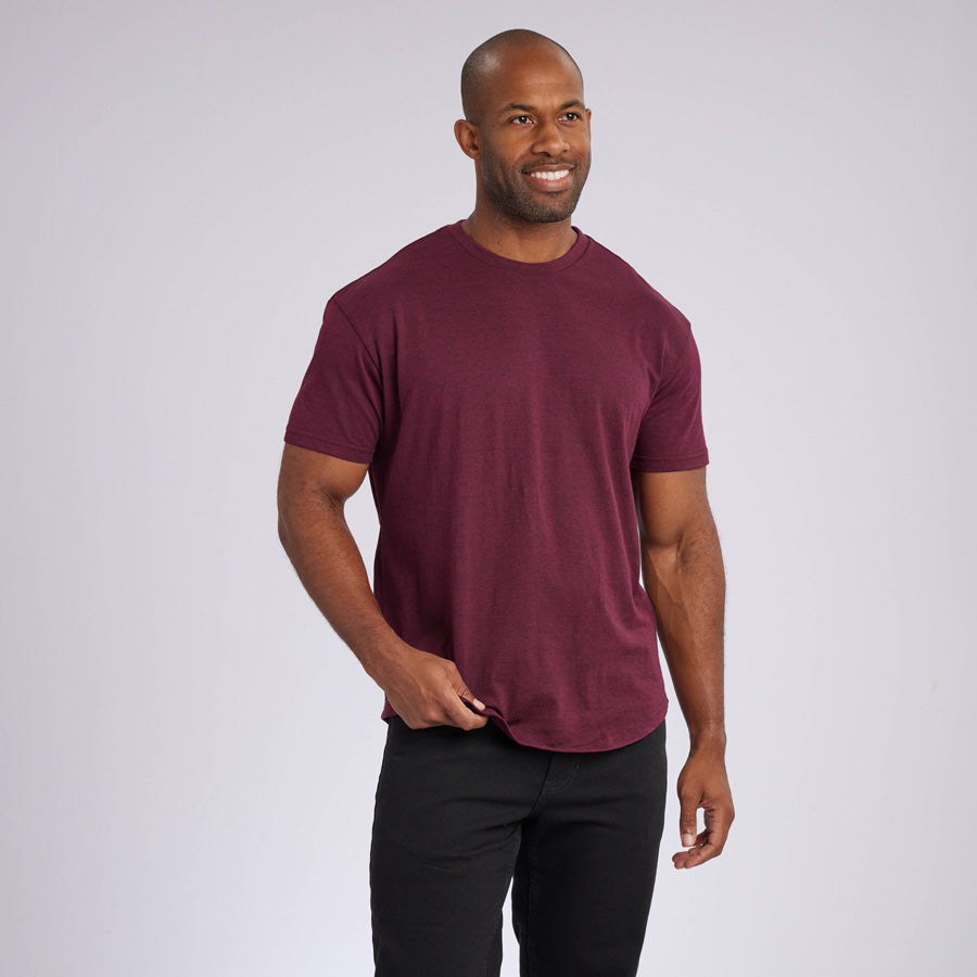 Heather Maroon Signature Curve Hem Crew Neck Tee