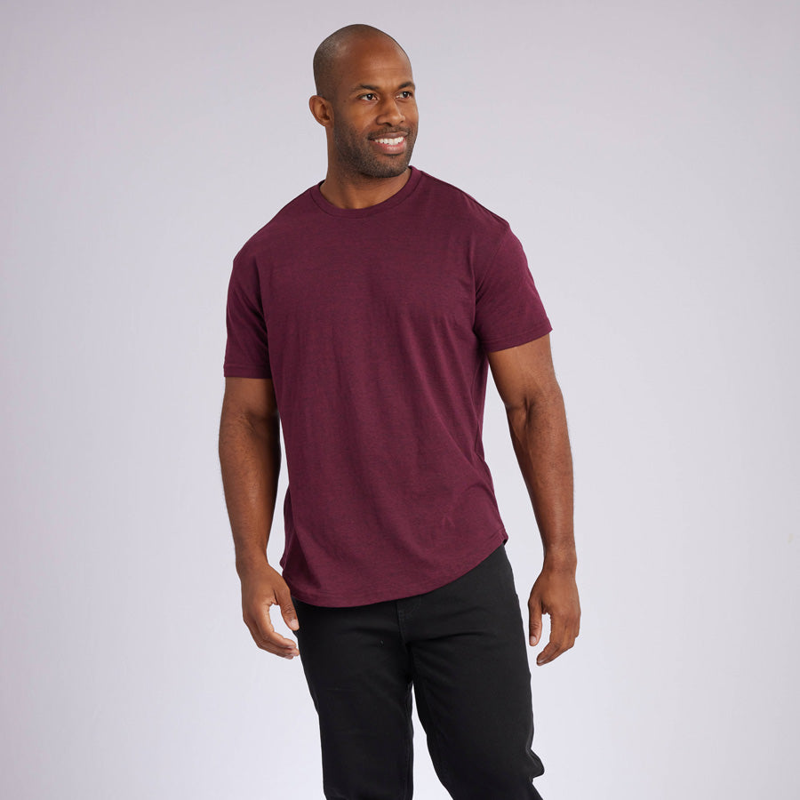 Heather Maroon Signature Curve Hem Crew Neck Tee