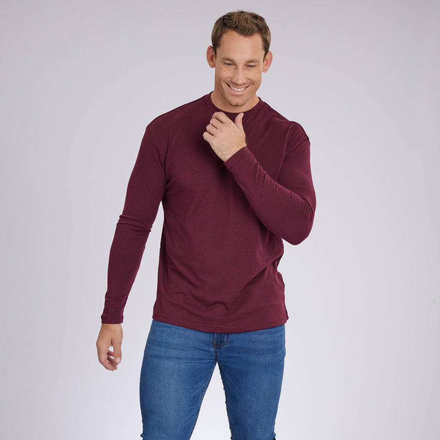 Heather Maroon Signature Long Sleeves Crew Neck Tee