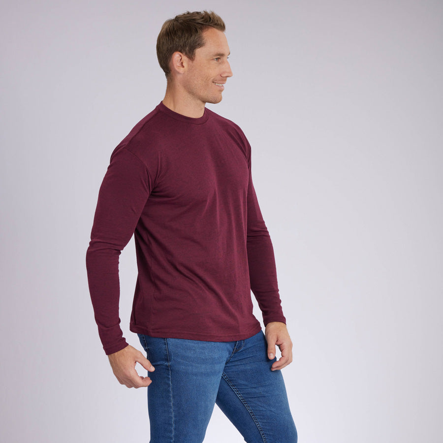 Heather Maroon Signature Long Sleeves Crew Neck Tee