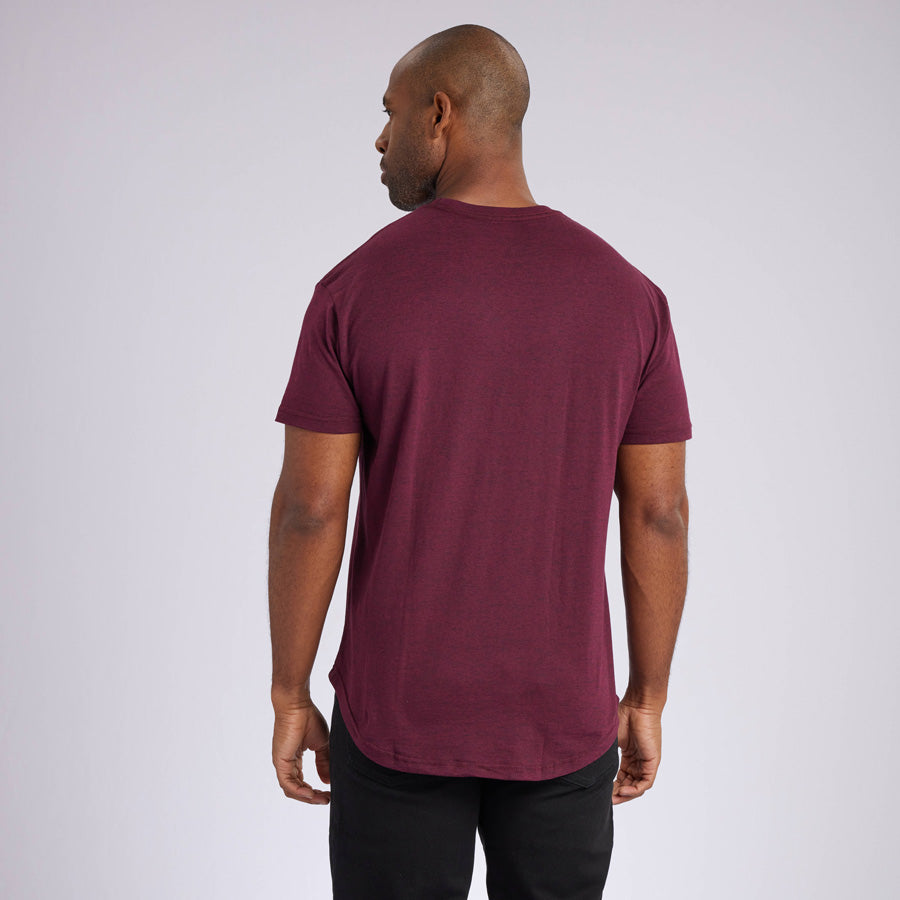 Heather Maroon Signature Curve Hem Crew Neck Tee