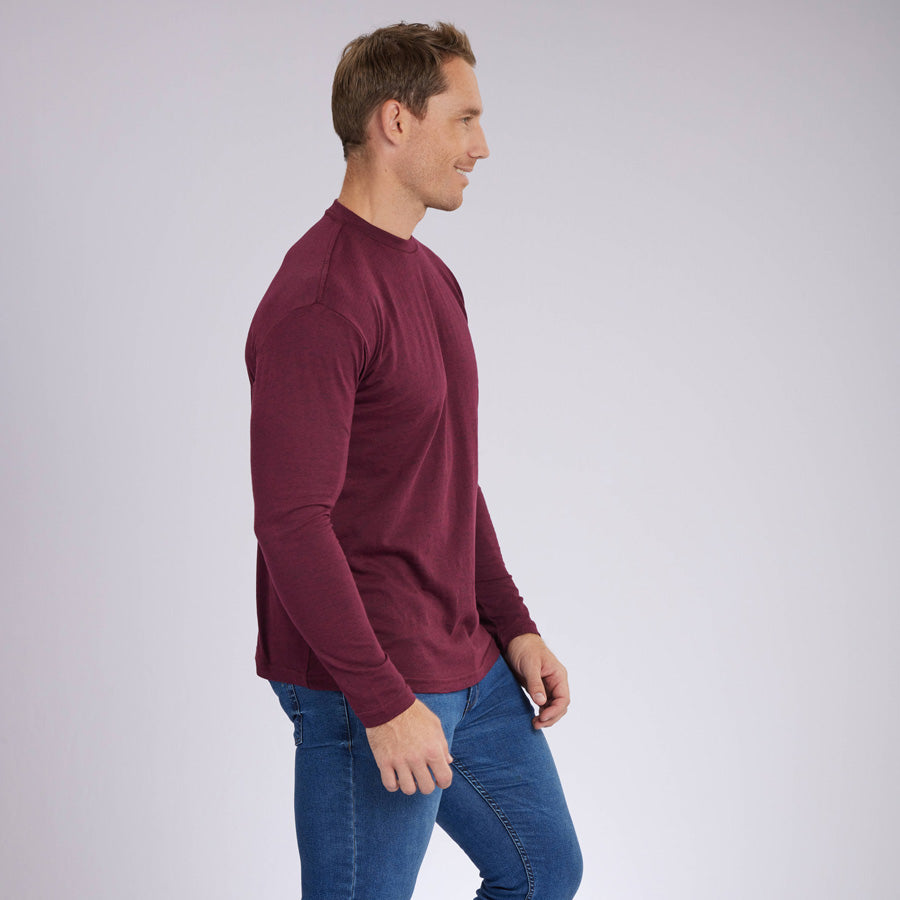 Heather Maroon Signature Long Sleeves Crew Neck Tee