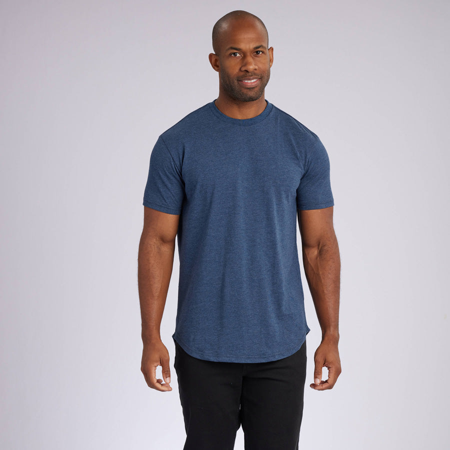 Heather Navy Signature Curve Hem Crew Neck Tee