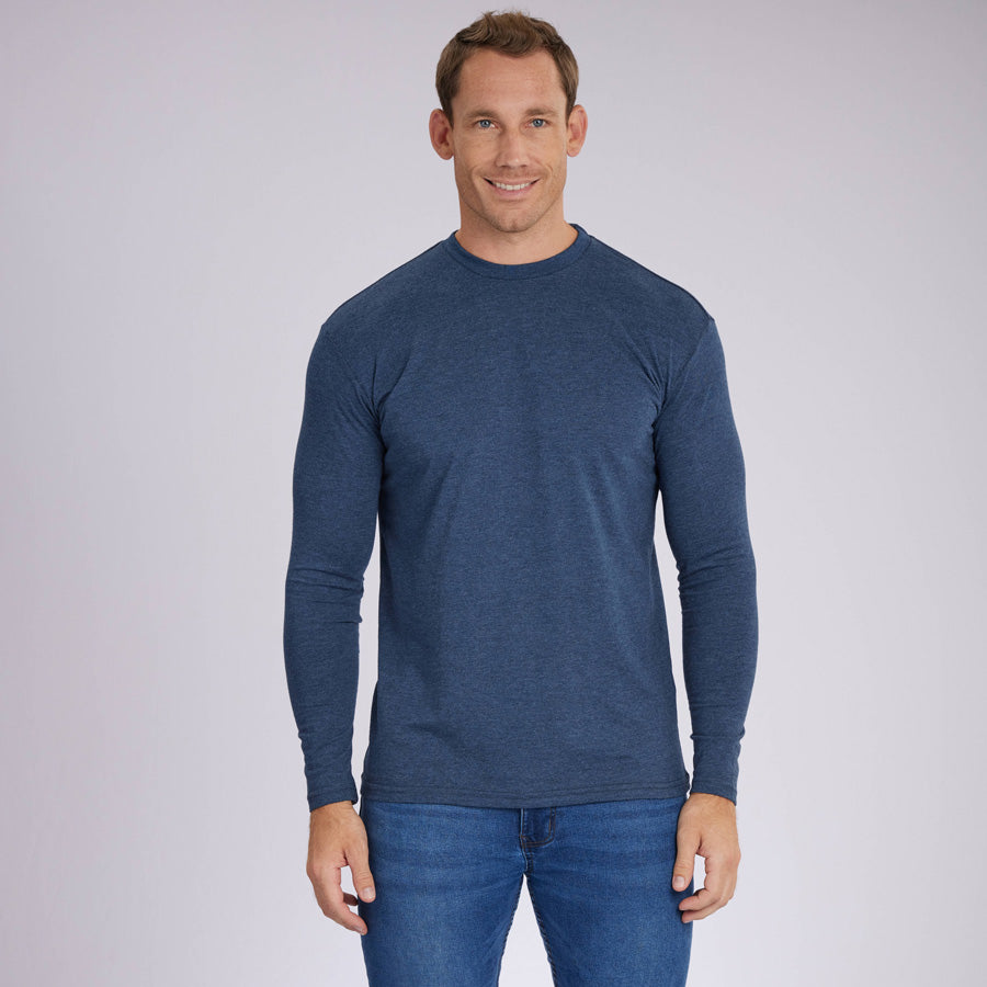 Heather Navy Signature Long Sleeves Crew Neck Tee