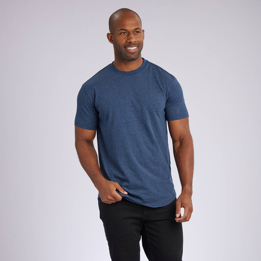 Heather Navy Signature Curve Hem Crew Neck Tee