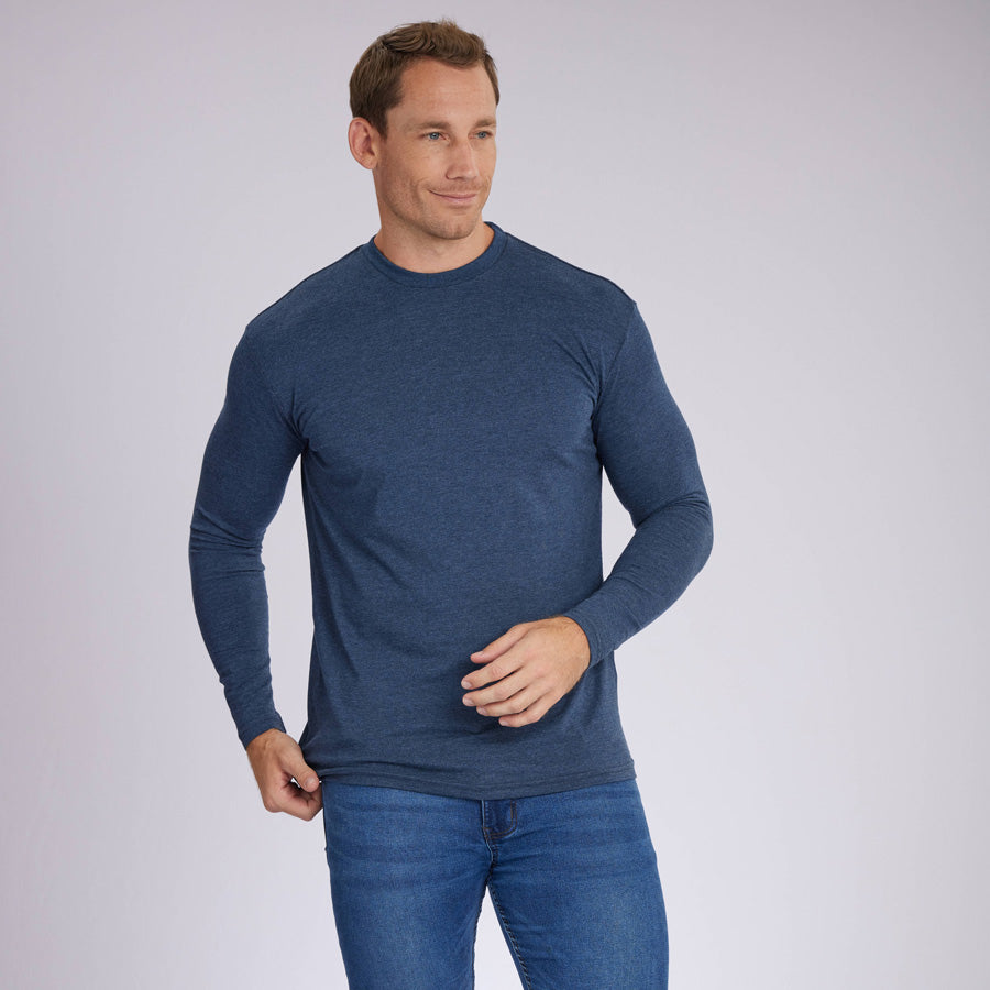 Heather Navy Signature Long Sleeves Crew Neck Tee