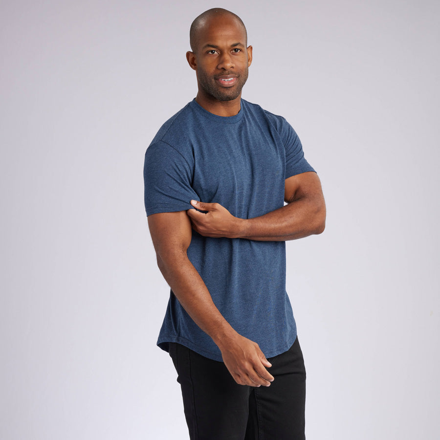 Heather Navy Signature Curve Hem Crew Neck Tee