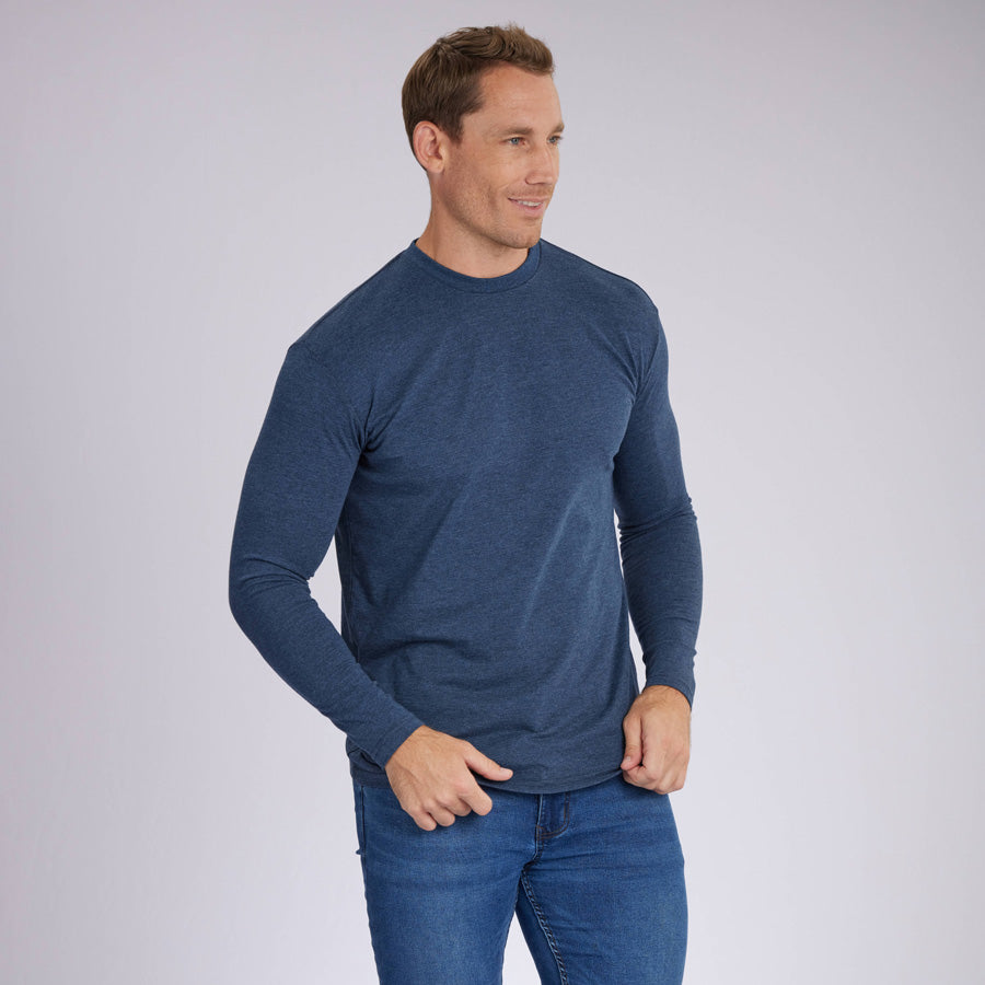 Heather Navy Signature Long Sleeves Crew Neck Tee