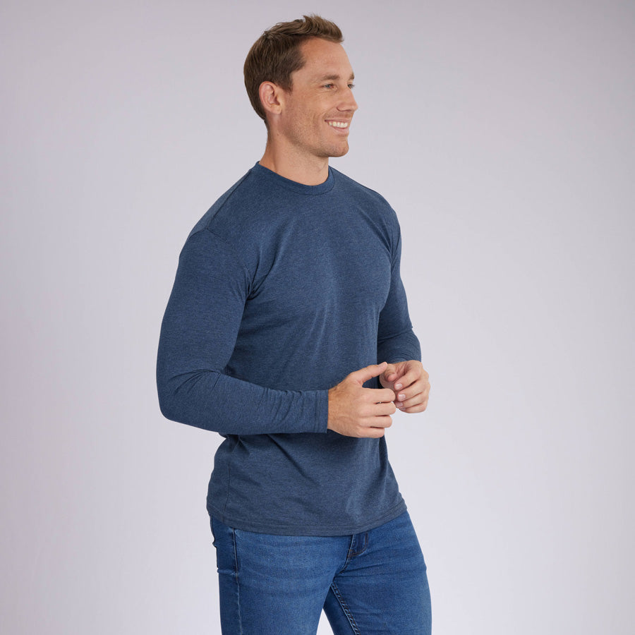 Heather Navy Signature Long Sleeves Crew Neck Tee