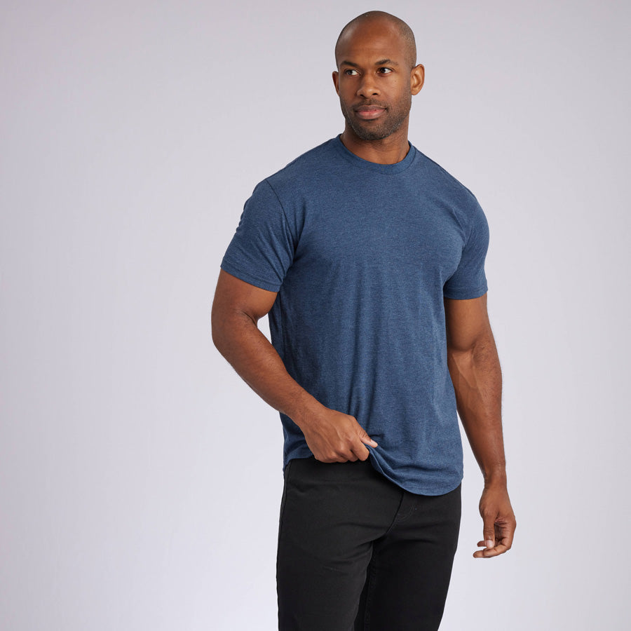 Heather Navy Signature Curve Hem Crew Neck Tee