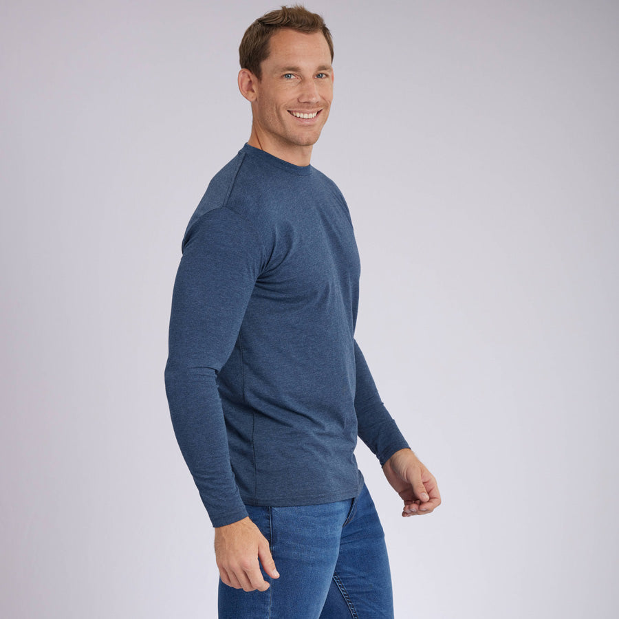 Heather Navy Signature Long Sleeves Crew Neck Tee