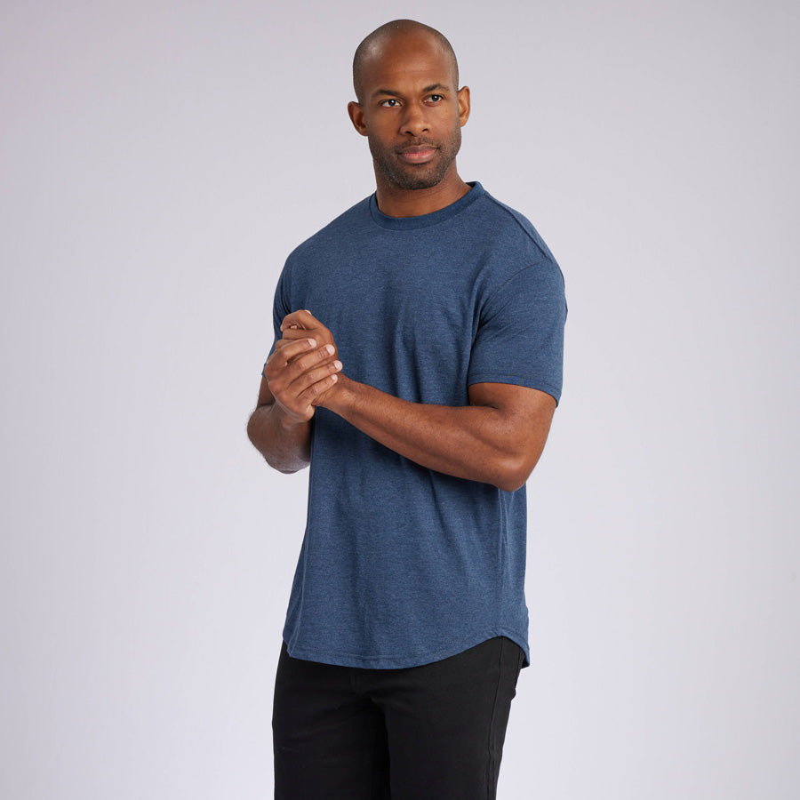 Heather Navy Signature Curve Hem Crew Neck Tee