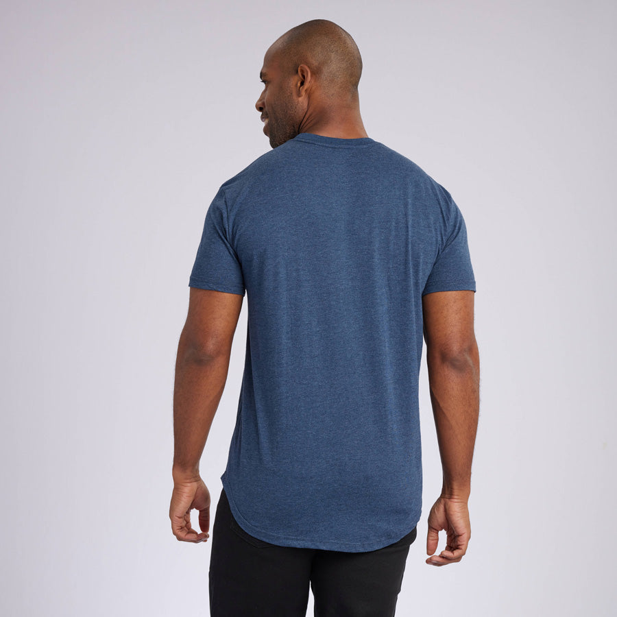 Heather Navy Signature Curve Hem Crew Neck Tee