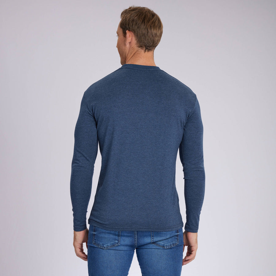 Heather Navy Signature Long Sleeves Crew Neck Tee