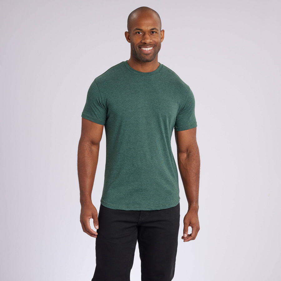 Heather Olive Signature Curve Hem Crew Neck Tee