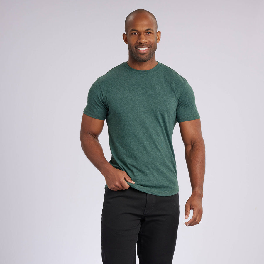 Heather Olive Signature Curve Hem Crew Neck Tee