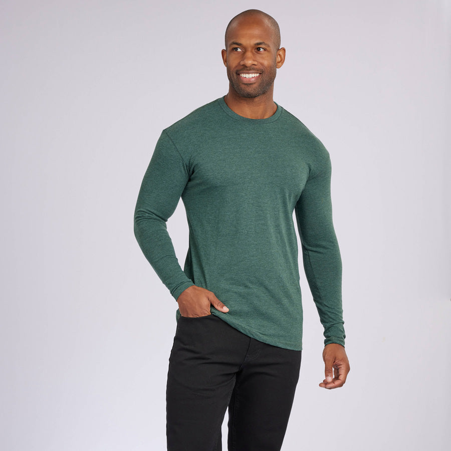 Heather Olive Signature Long Sleeves Crew Neck Tee