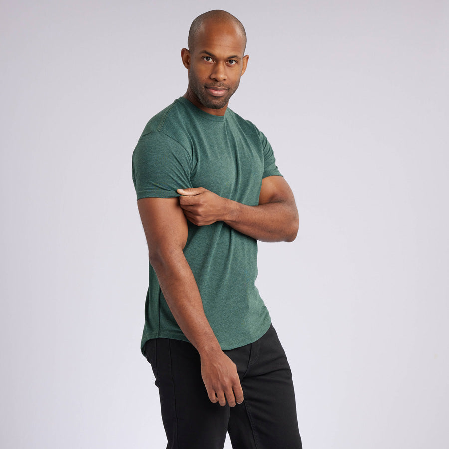 Heather Olive Signature Curve Hem Crew Neck Tee