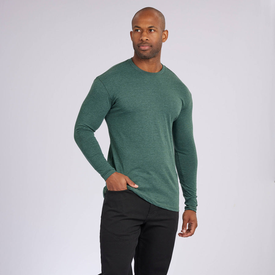 Heather Olive Signature Long Sleeves Crew Neck Tee