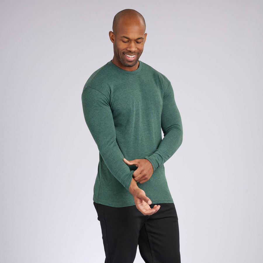 Heather Olive Signature Long Sleeves Crew Neck Tee