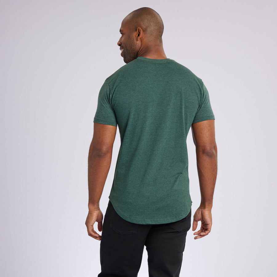 Heather Olive Signature Curve Hem Crew Neck Tee