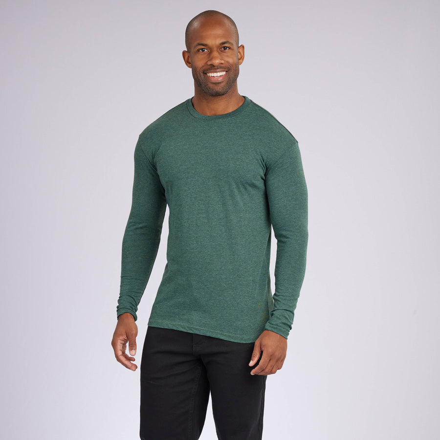 Heather Olive Signature Long Sleeves Crew Neck Tee