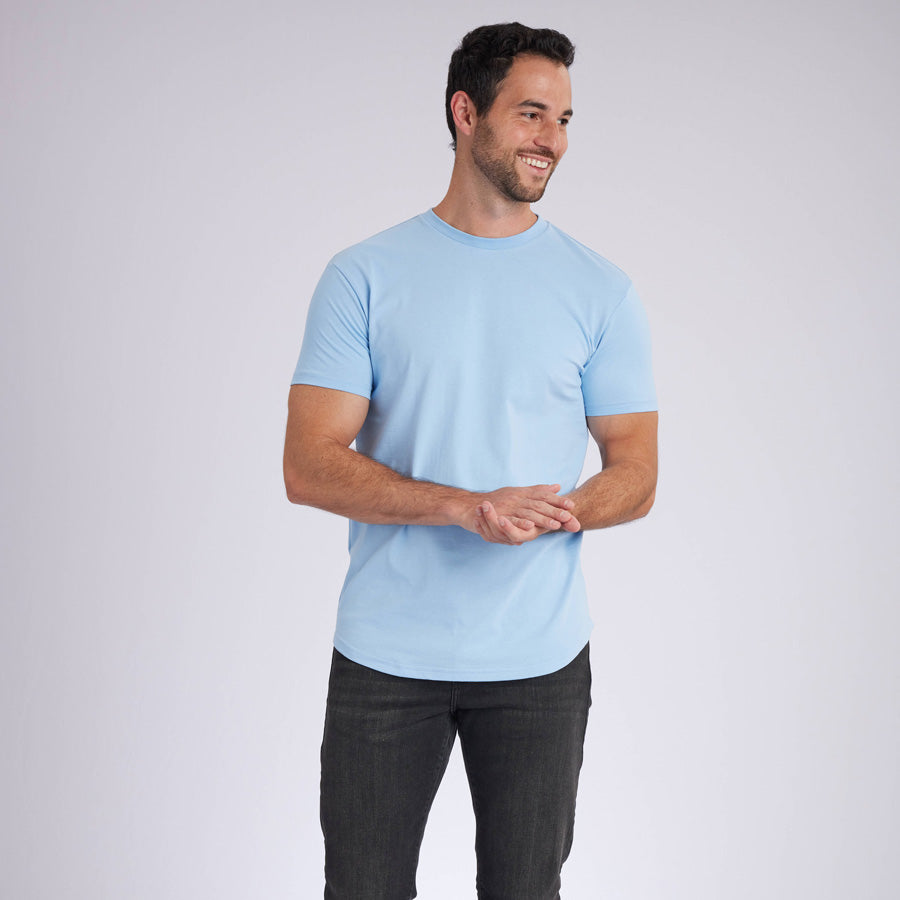 Ice Blue Signature Curve Hem Crew Neck Tee