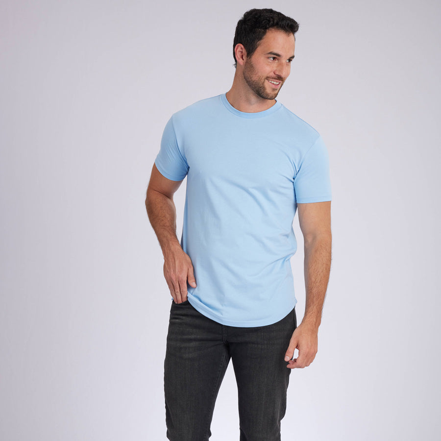 Ice Blue Signature Curve Hem Crew Neck Tee