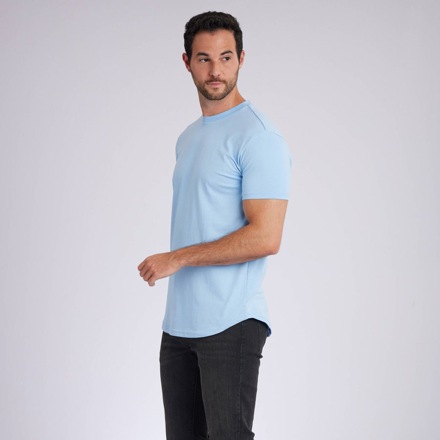 Ice Blue Signature Curve Hem Crew Neck Tee