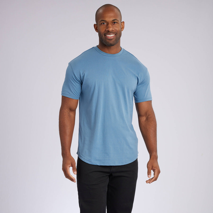 Indigo Signature Curve Hem Crew Neck Tee