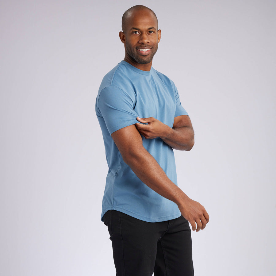 Indigo Signature Curve Hem Crew Neck Tee