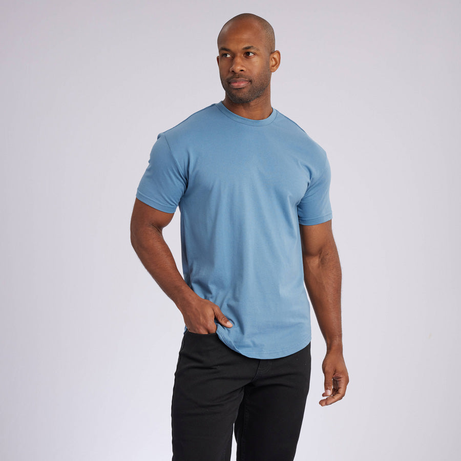 Indigo Signature Curve Hem Crew Neck Tee